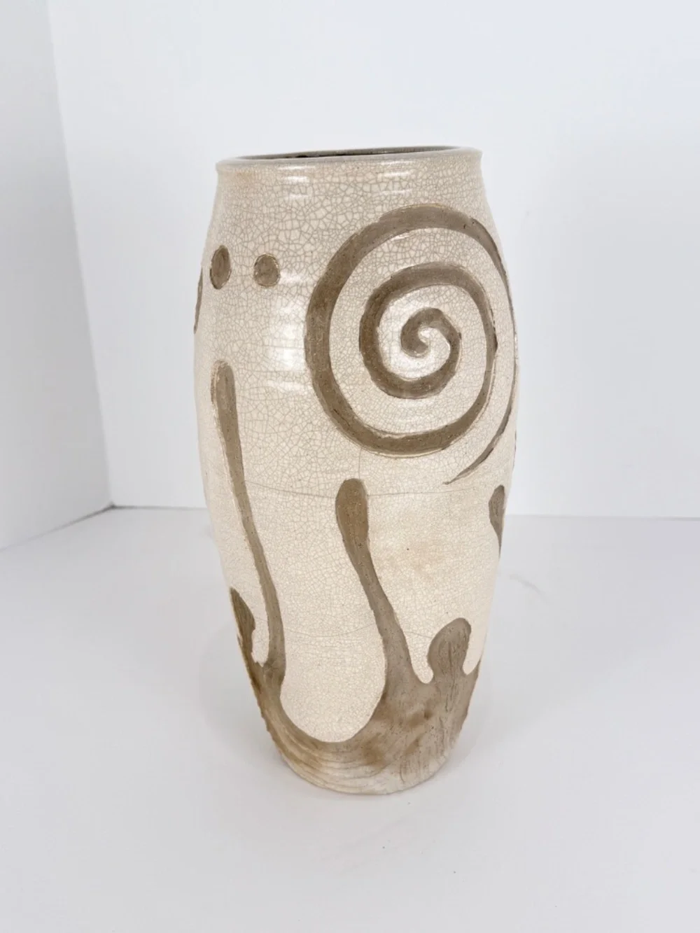 Midcentury Handmade Stoneware Crackle Glaze Vase